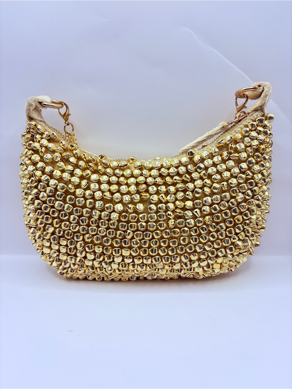 Premium Kashmiri Ghungroo Gold Beaded Shoulder Bag - Elegant Women’s Evening Bag